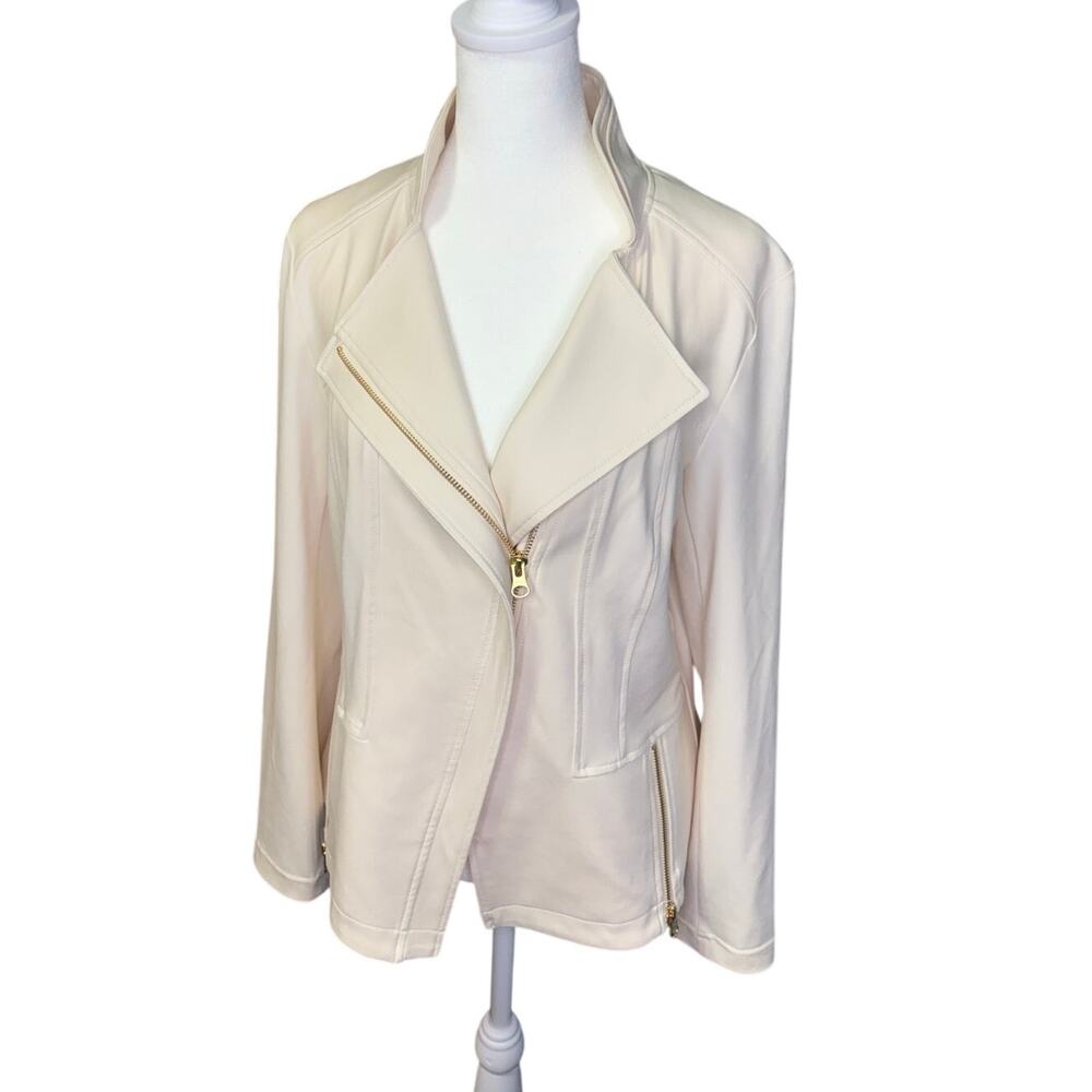 Clara Sunwoo Liquid Leather Signature Jacket Med Cream Full Zip Soft Travel